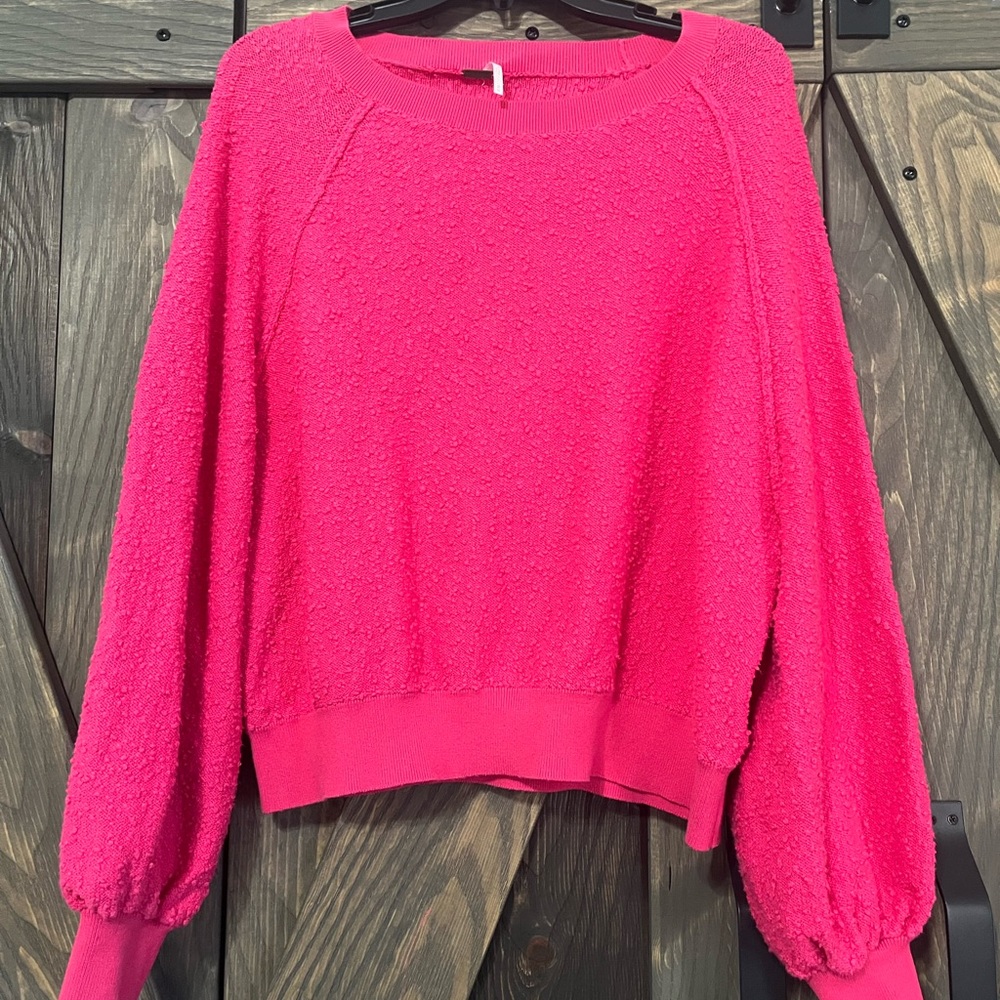 Free People Hot Pink Boucle Textured Knit Sweater
